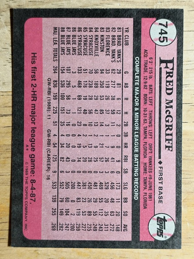 1989 Topps #745 Fred McGriff