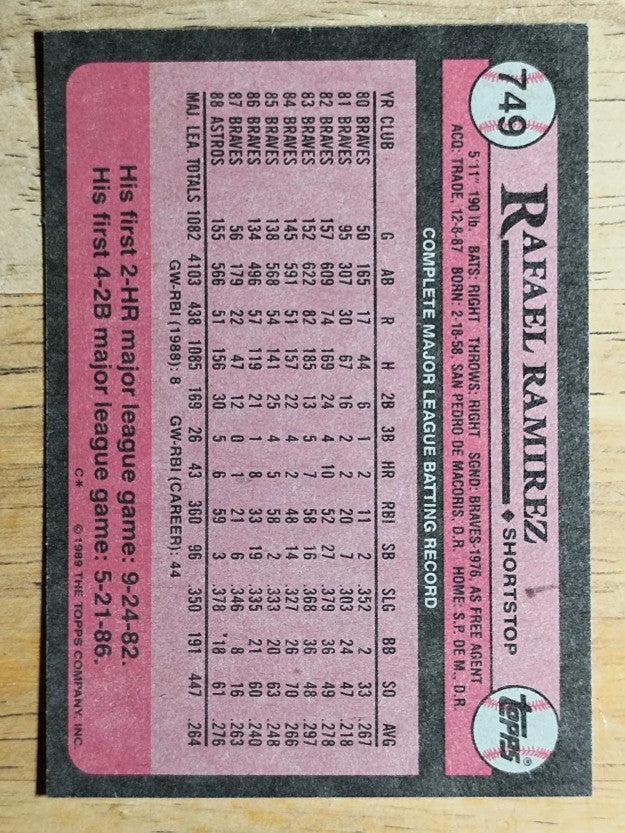 1989 Topps #749 Rafael Ramirez