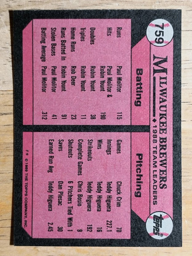 1989 Topps #759 Rob Deer TL