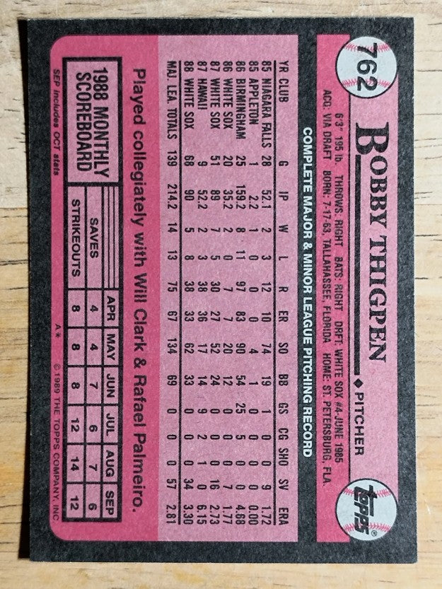 1989 Topps #762 Bobby Thigpen