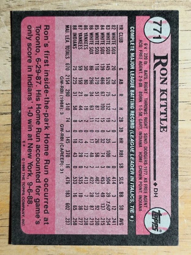 1989 Topps #771 Ron Kittle