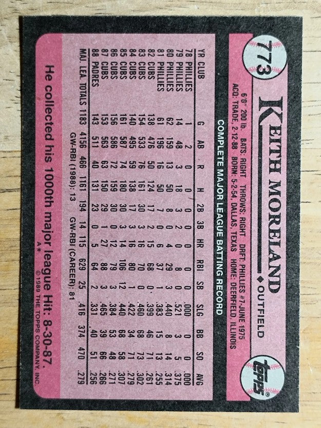 1989 Topps #773 Keith Moreland