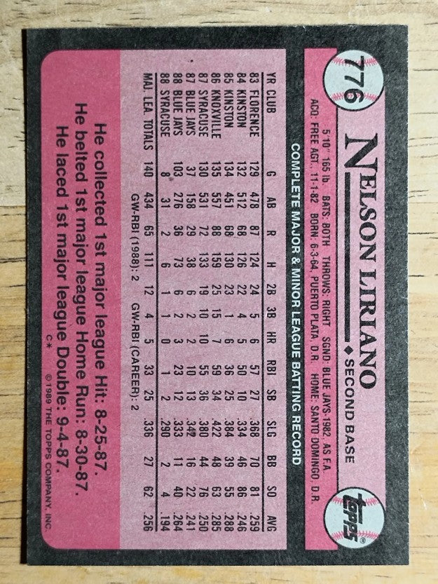 1989 Topps #776 Nelson Liriano