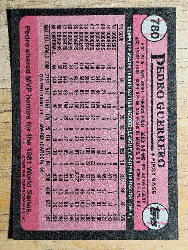 1989 Topps #780 Pedro Guerrero