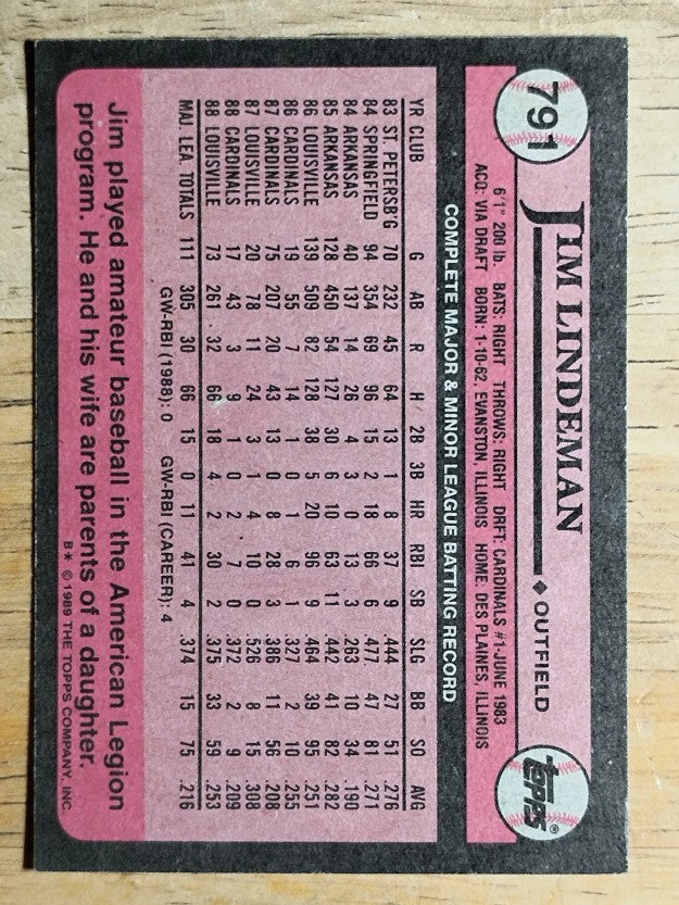 1989 Topps #791 Jim Lindeman