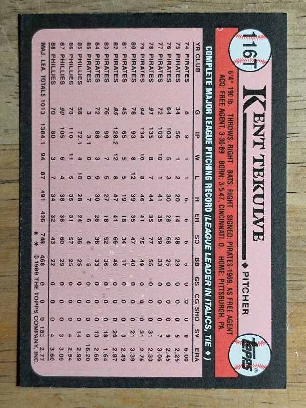 1989 Topps Traded #116T Kent Tekulve