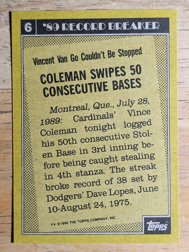 1990 Topps #6 Vince Coleman RB