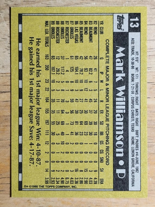 1990 Topps #13 Mark Williamson