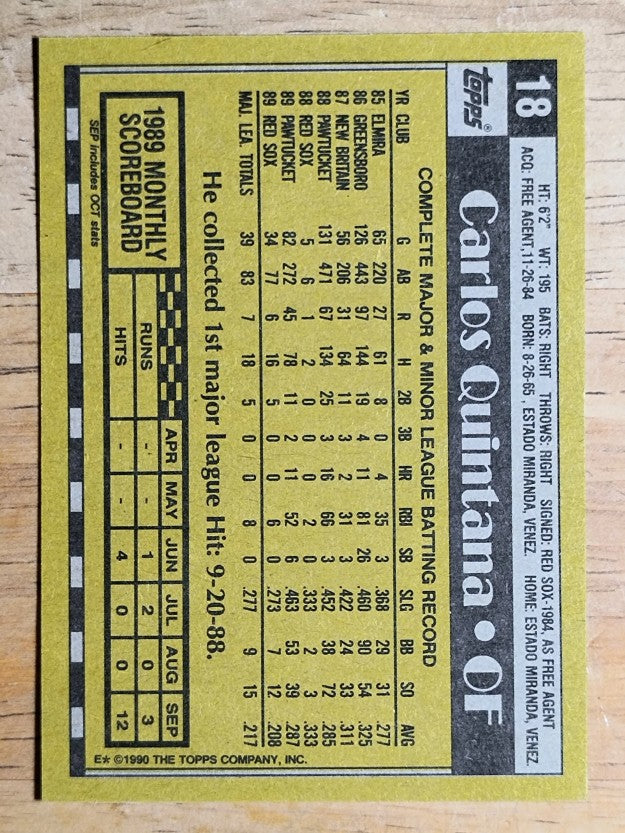 1990 Topps #18 Carlos Quintana