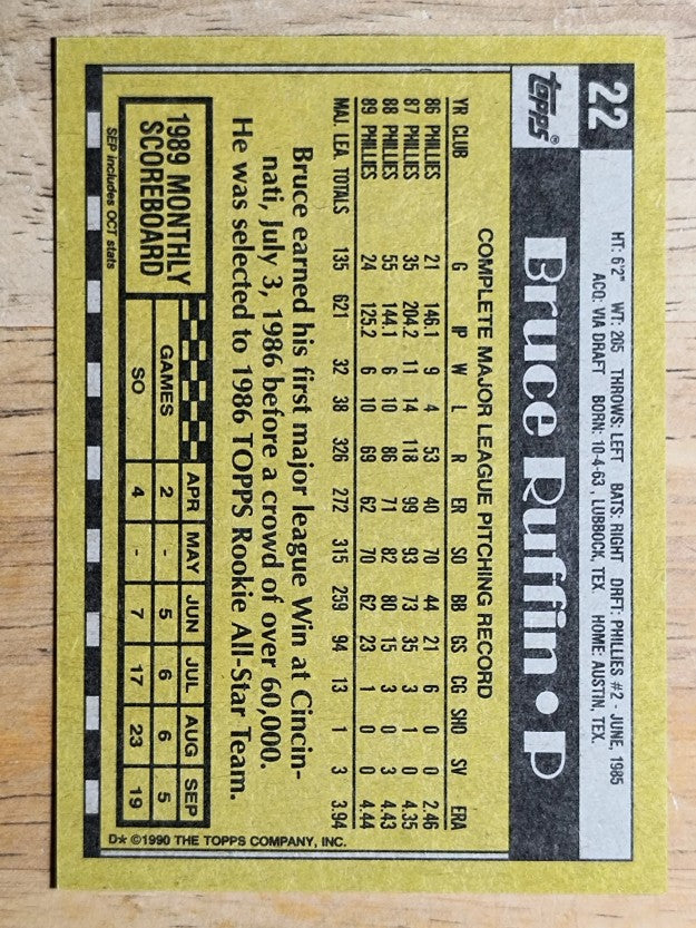 1990 Topps #22 Bruce Ruffin