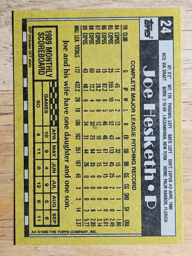 1990 Topps #24 Joe Hesketh