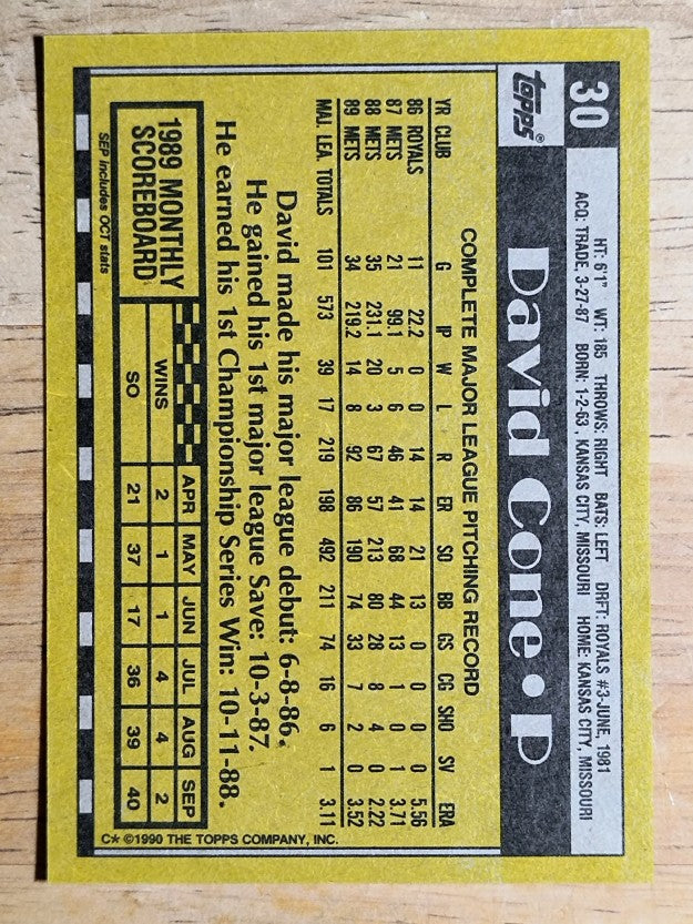 1990 Topps #30 David Cone