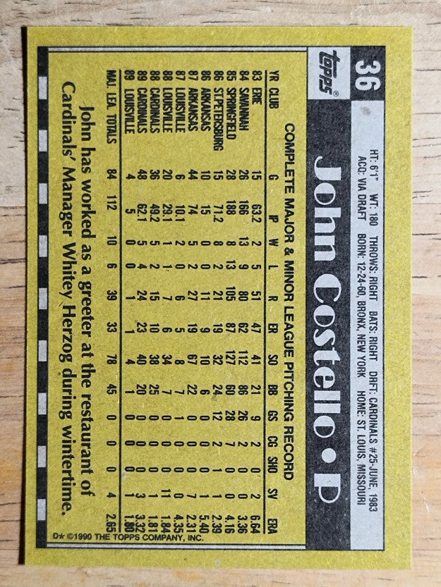 1990 Topps #36 John Costello