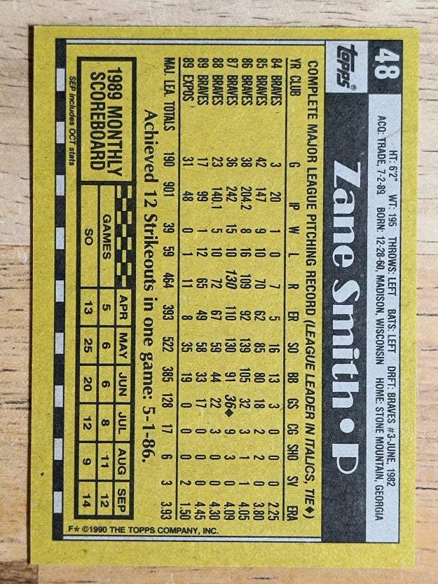 1990 Topps #48 Zane Smith