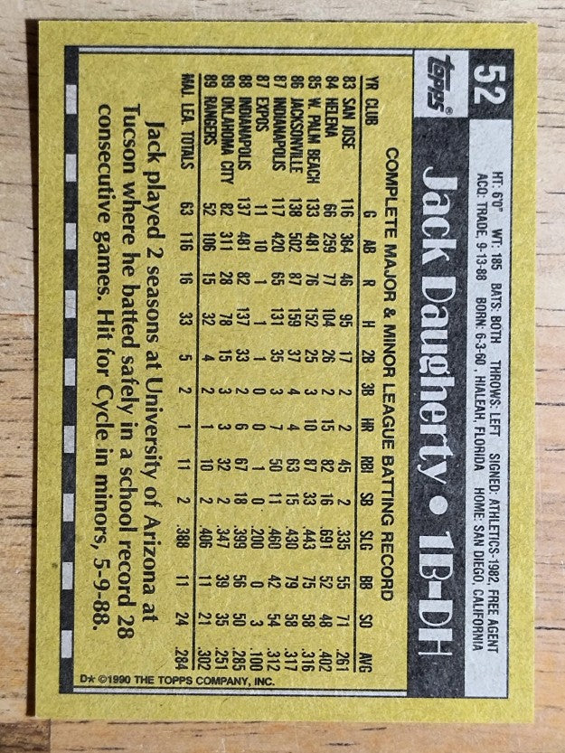 1990 Topps #52 Jack Daugherty RC