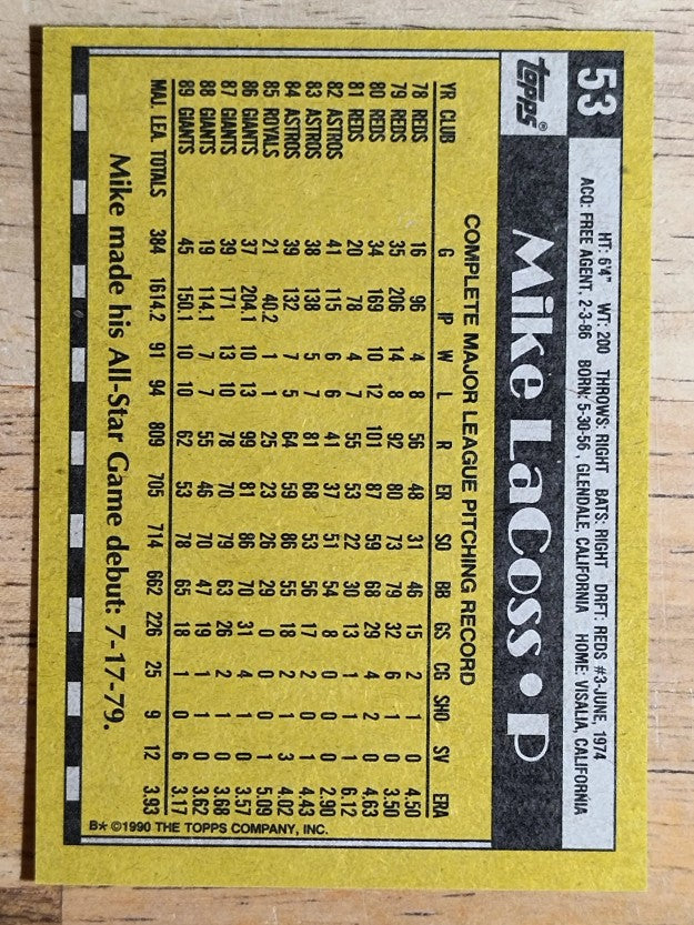 1990 Topps #53 Mike LaCoss