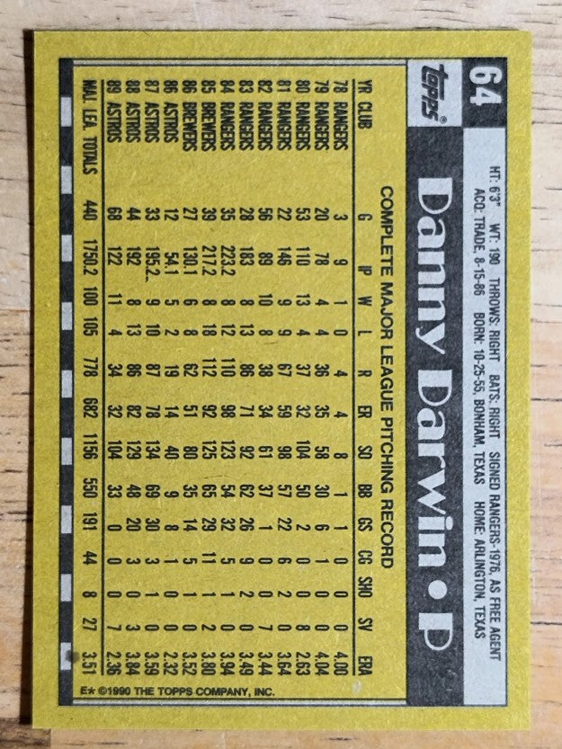 1990 Topps #64 Danny Darwin