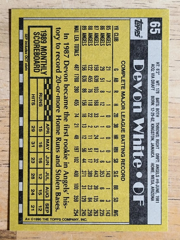 1990 Topps #65 Devon White