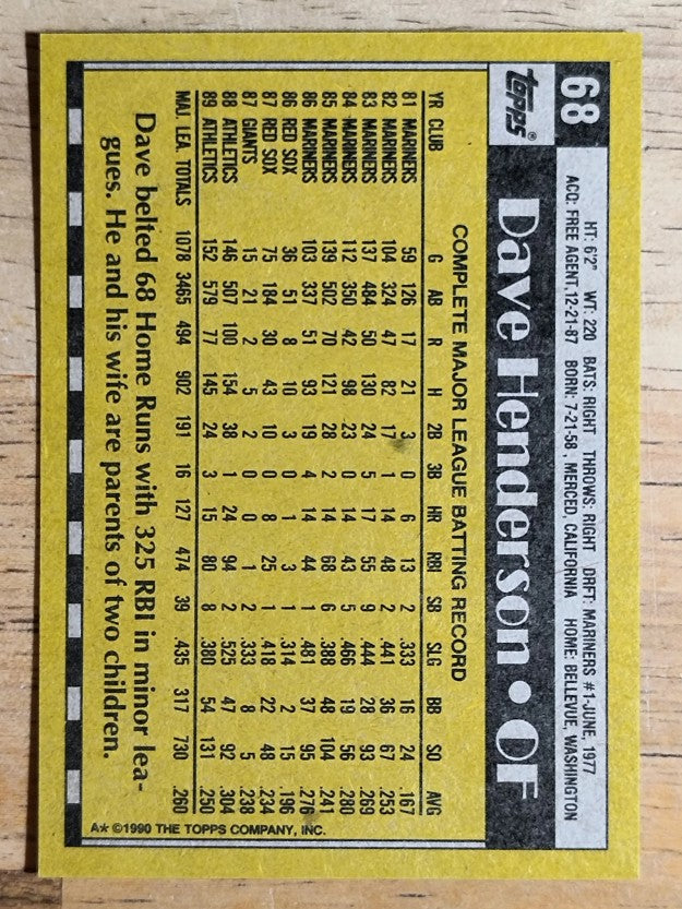 1990 Topps #68 Dave Henderson