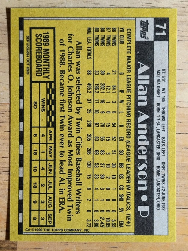 1990 Topps #71 Allan Anderson