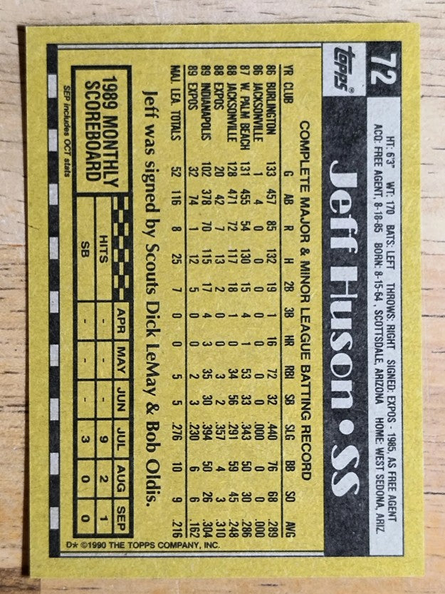 1990 Topps #72 Jeff Huson RC