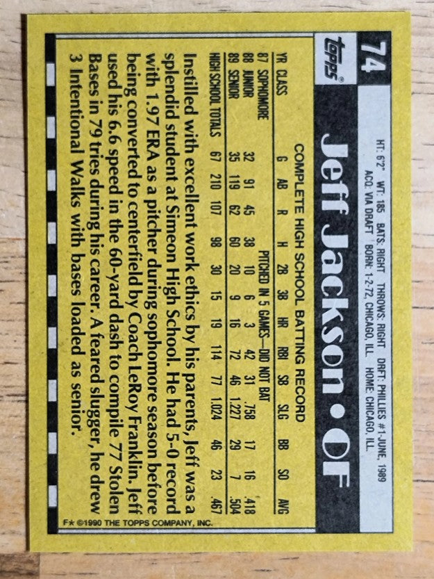 1990 Topps #74 Jeff Jackson FDP RC