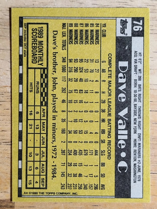 1990 Topps #76 Dave Valle