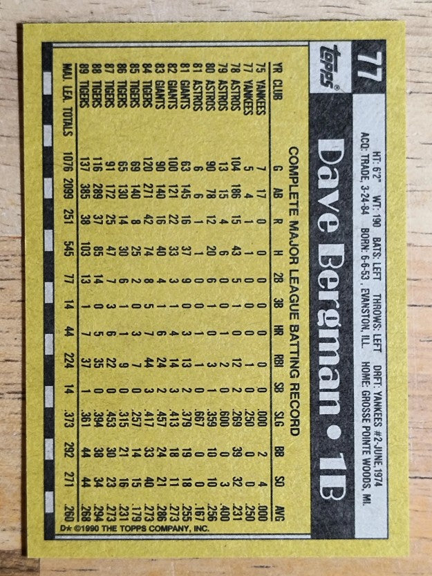 1990 Topps #77 Dave Bergman