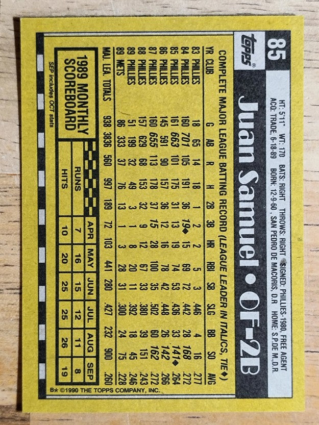 1990 Topps #85 Juan Samuel