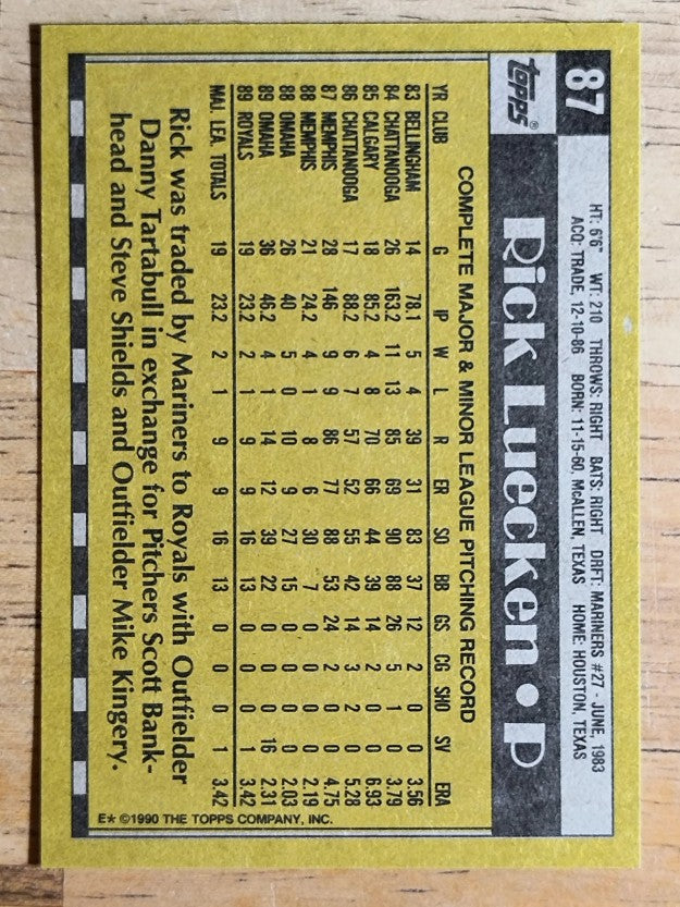 1990 Topps #87 Rick Luecken RC