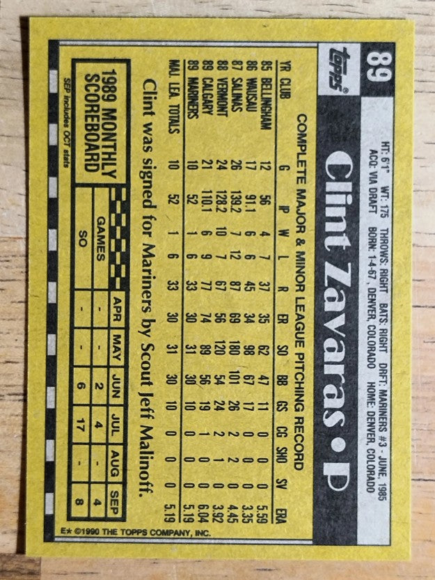 1990 Topps #89 Clint Zavaras RC