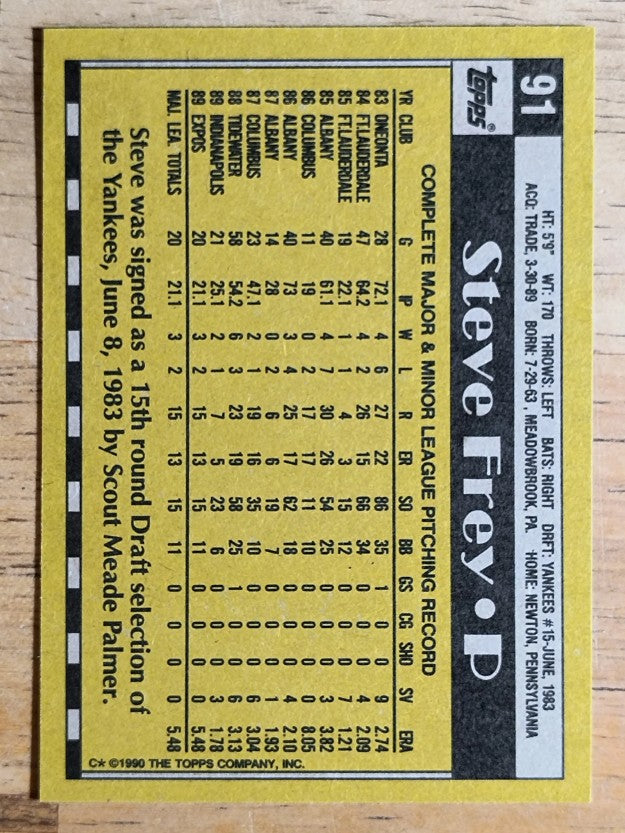 1990 Topps #91 Steve Frey RC