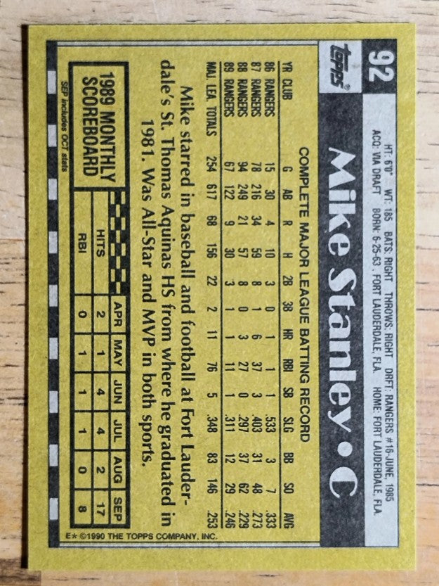 1990 Topps #92 Mike Stanley
