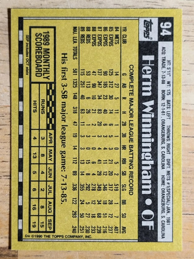 1990 Topps #94 Herm Winningham