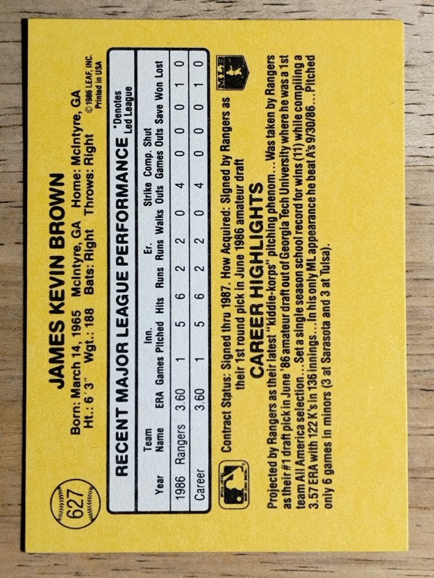 1987 Donruss #627 Kevin Brown RC