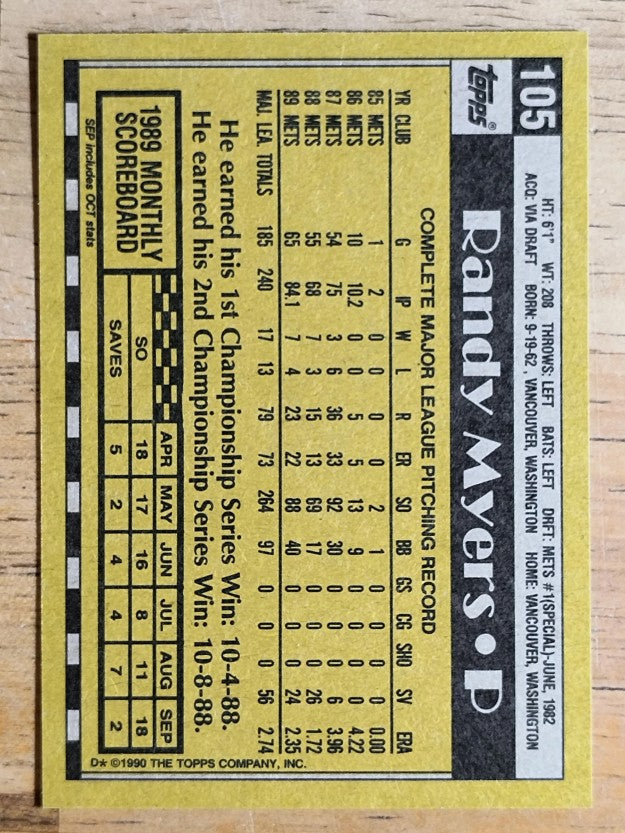 1990 Topps #105 Randy Myers