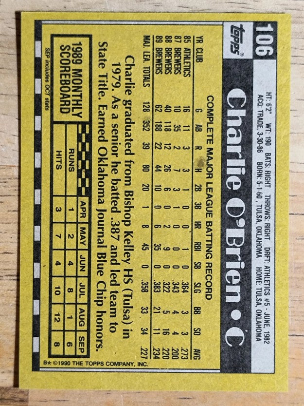 1990 Topps #106 Charlie O'Brien