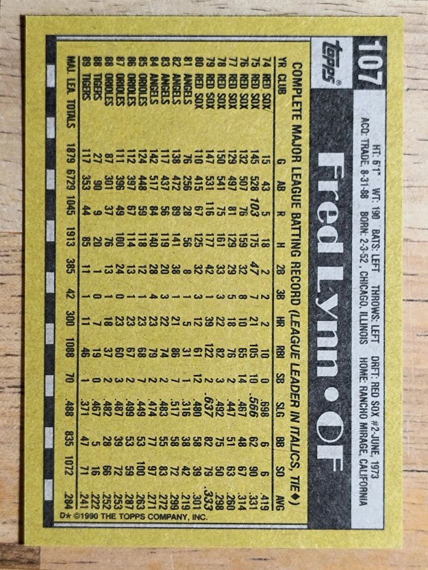 1990 Topps #107 Fred Lynn