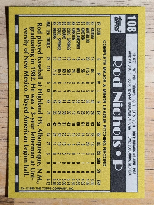 1990 Topps #108 Rod Nichols