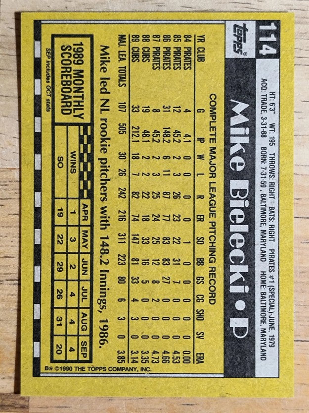 1990 Topps #114 Mike Bielecki