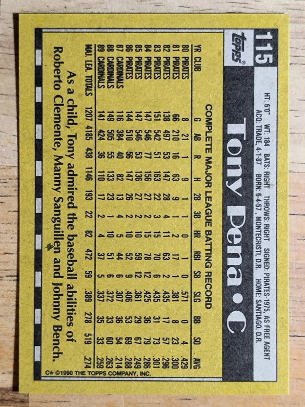 1990 Topps #115 Tony Pena