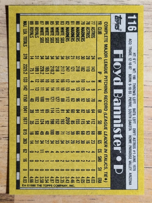 1990 Topps #116 Floyd Bannister