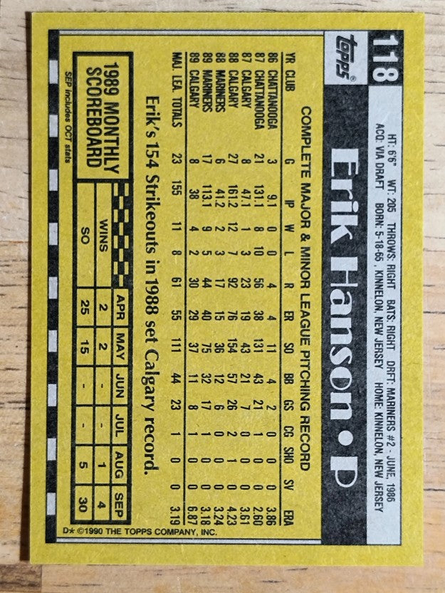1990 Topps #118 Erik Hanson