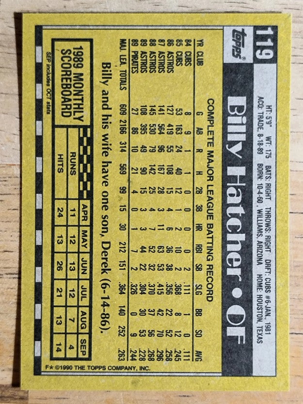 1990 Topps #119 Billy Hatcher