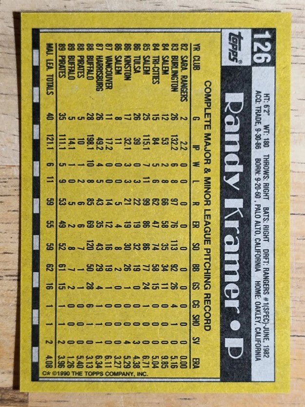 1990 Topps #126 Randy Kramer