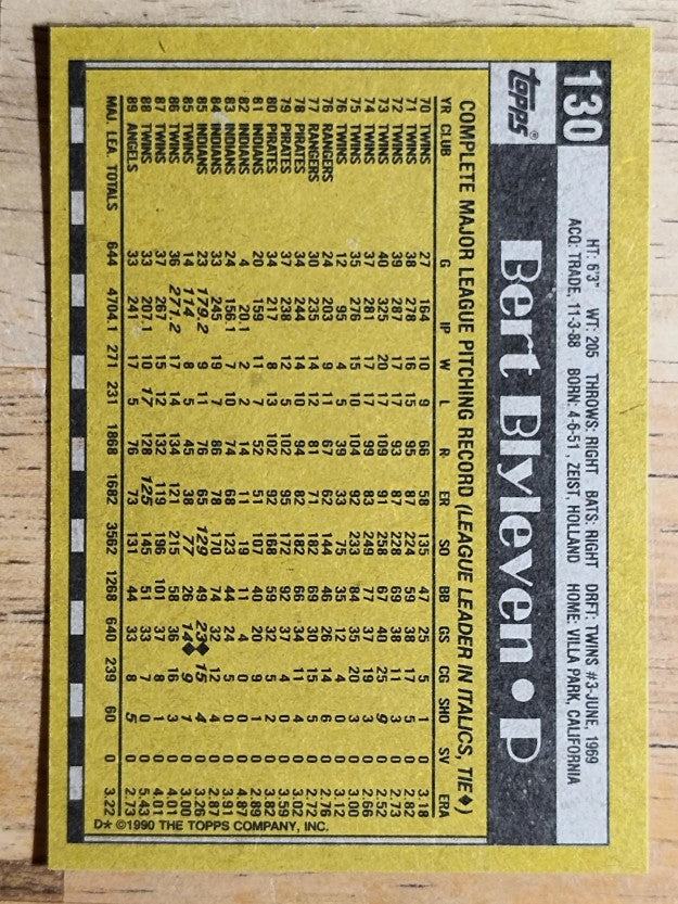 1990 Topps #130 Bert Blyleven