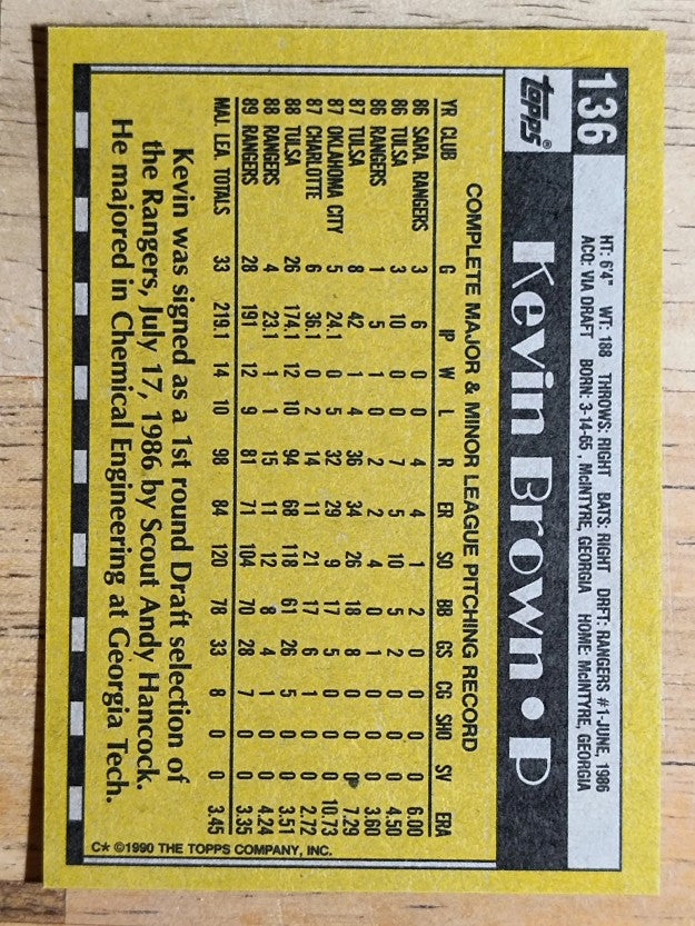 1990 Topps #136 Kevin Brown