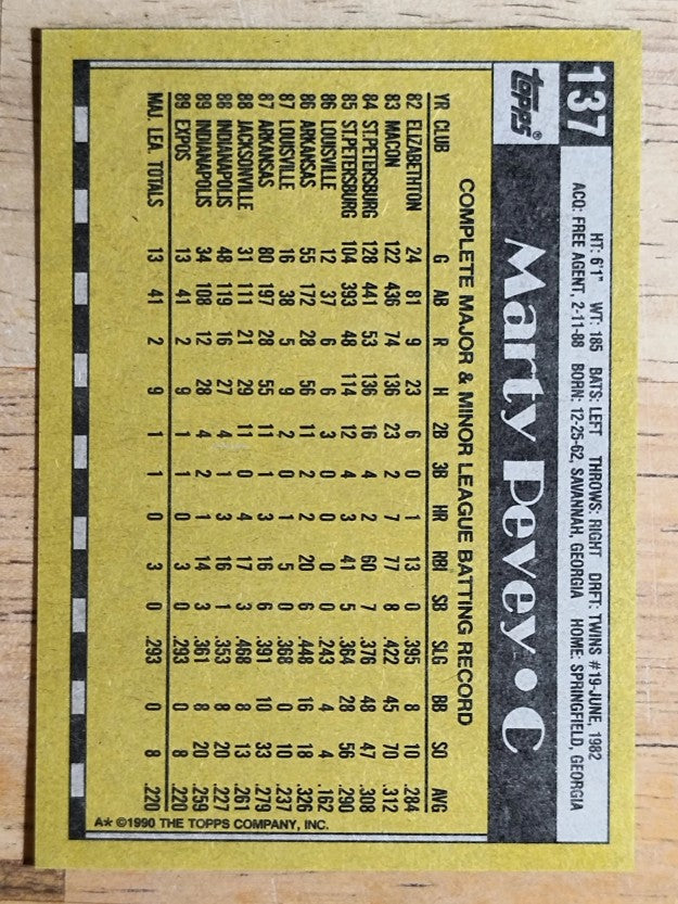 1990 Topps #137 Marty Pevey RC
