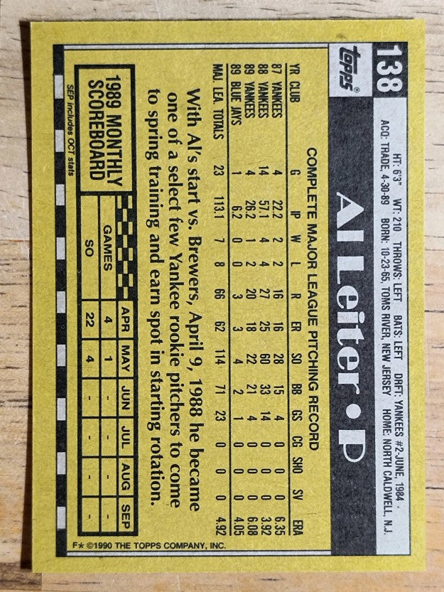 1990 Topps #138 Al Leiter