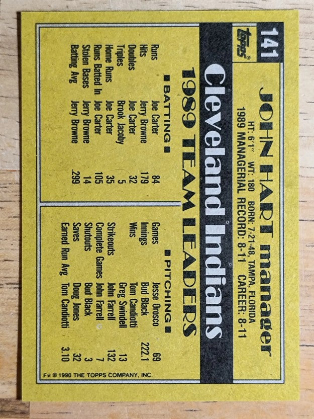 1990 Topps #141 John Hart MG RC